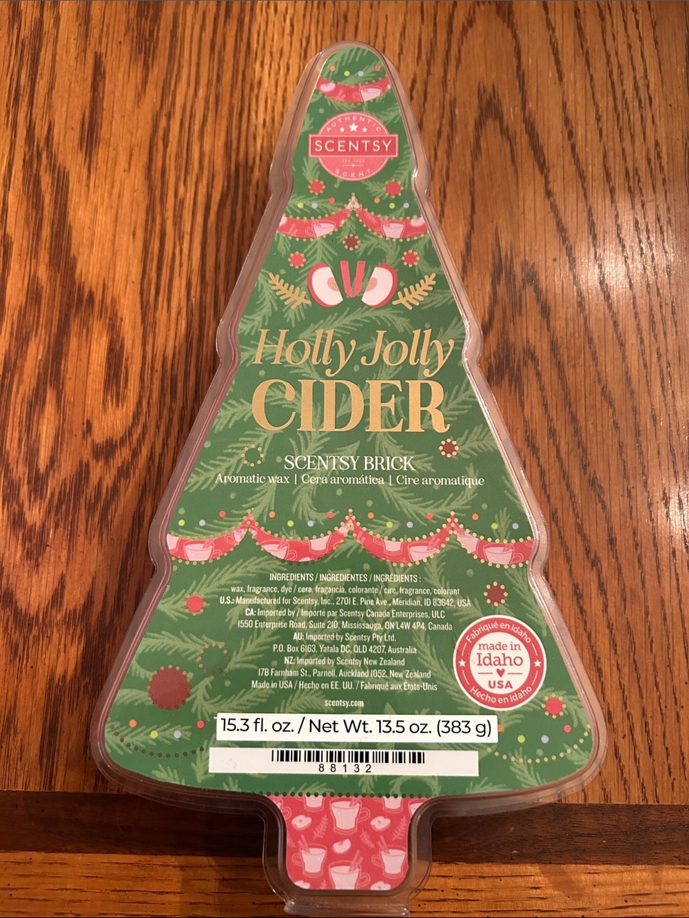 Scentsy Holly Jolly Cider Tree-Shaped Wax Brick - Green & Pink Accents